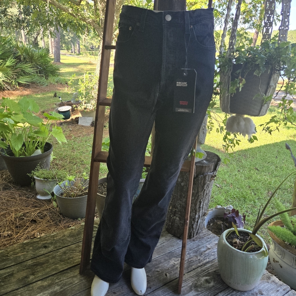 Levi's Black Ribcage Bootcut Butterfly Jeans Size 28 FLAW